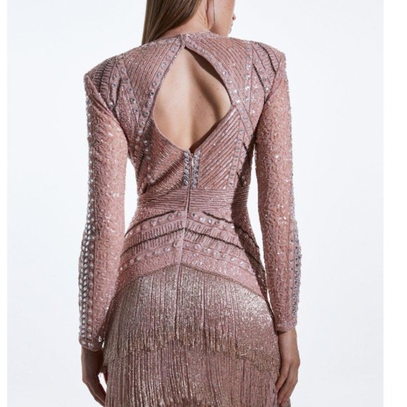 NEW Karen Millen - Crystal Embellished Long Sleeve Mini Dress, Size 4 - Picture 4 of 4